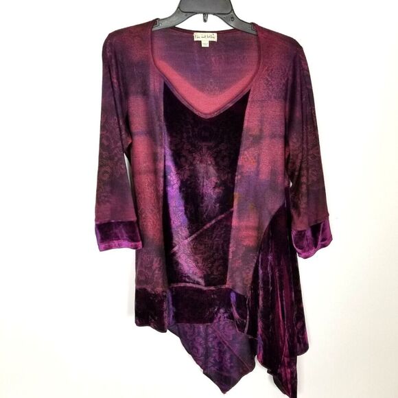 One World Live  Let Live Burned Velvet Purple Top Sz L Whimsigoth Asymmetrical - Picture 1 of 8